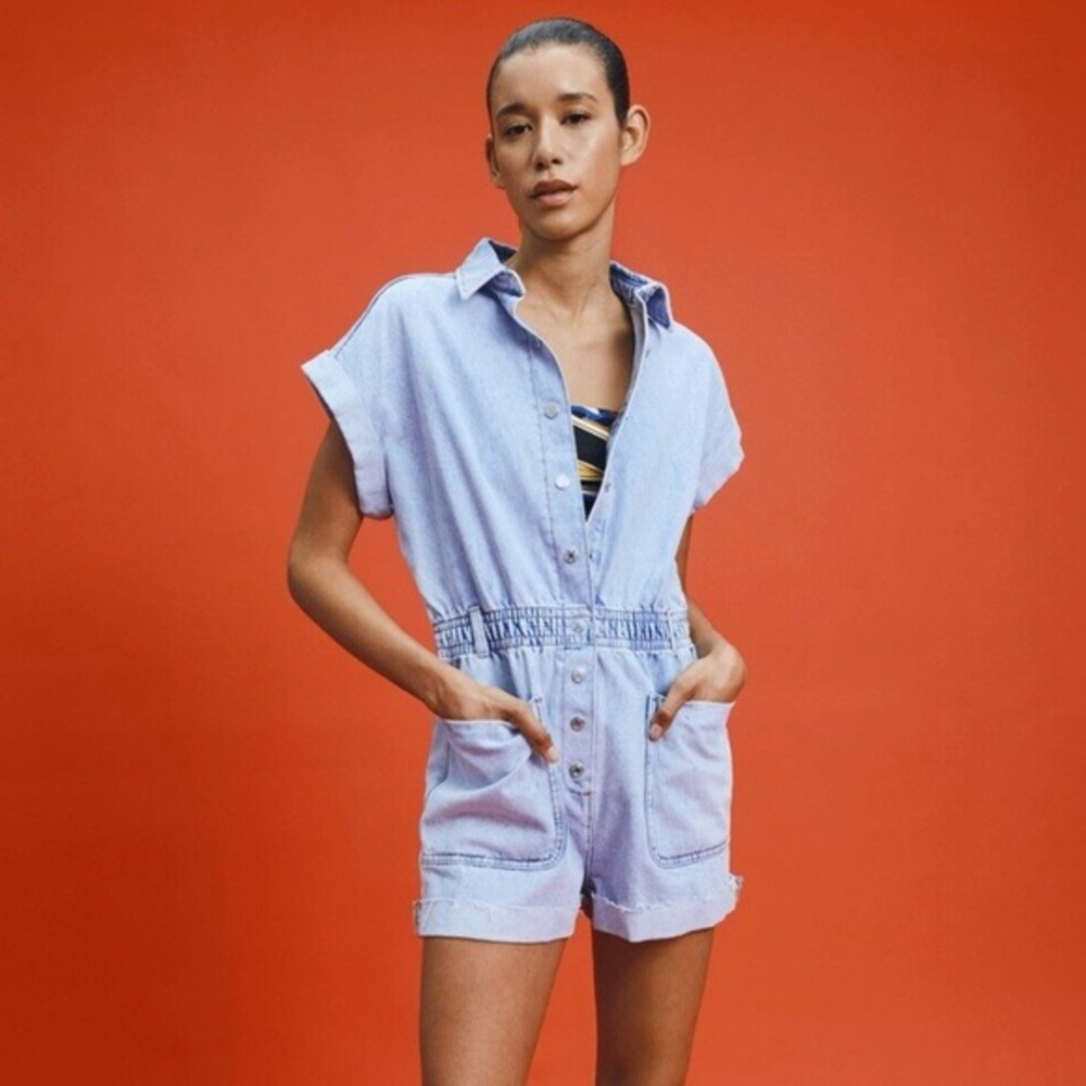 Zara Light Blue Washed Denim romper